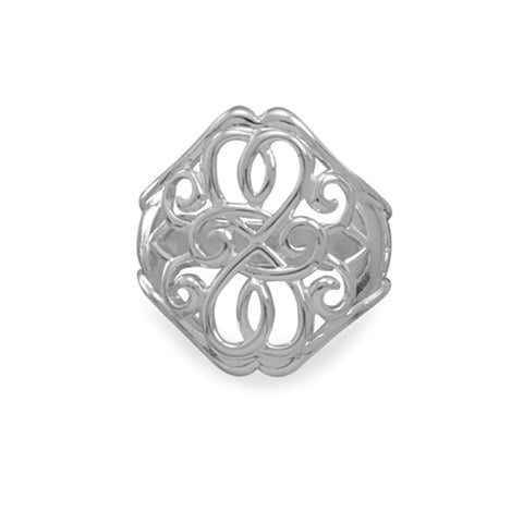 Filigree Scrolling Heart Design Ring Sizes 6-10 Sterling Silver