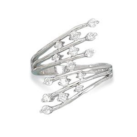 Cubic Zirconia Fan Wrap Ring Rhodium Plated Sterling Silver