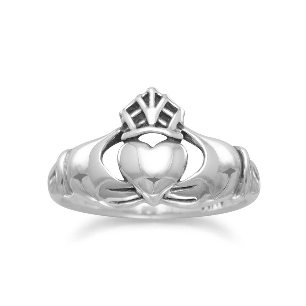 Claddagh Ring Antiqued Sterling Silver Mens Womens Smooth Band