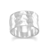 Band Ring Hammered Sterling Silver 11mm Wide Mens or Womens