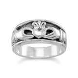 Claddagh Band Ring Mens Womens Inset Design Sizes 6-14 Antiqued Sterling Silver, 6