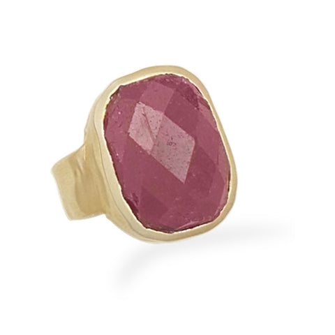 Rough-cut Dyed Red Corundum Ring Gold Plate