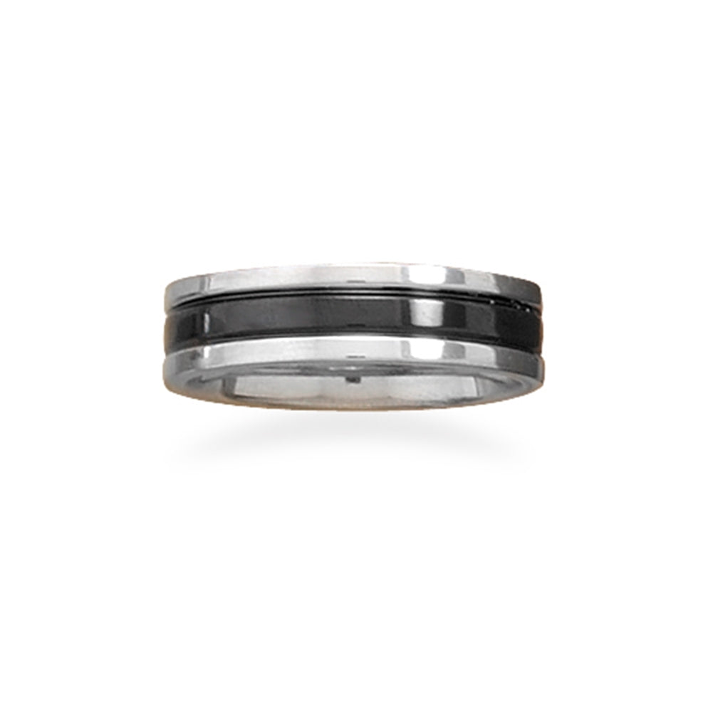 AzureBella Jewelry 316L Surgical Stainless Steel Band Ring with Black Center, 11