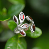 Garnet Marquise Leaf Sterling Silver Wrap Around Ring Adjustable
