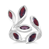 Garnet Marquise Leaf Sterling Silver Wrap Around Ring Adjustable