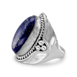 Lapis Lazuli Rope and Bead Polished Band Sterling Silver Ring