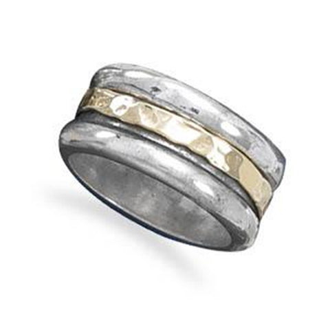 Spin Ring with Hammered Texture Sterling Silver and Gold-plated, 9