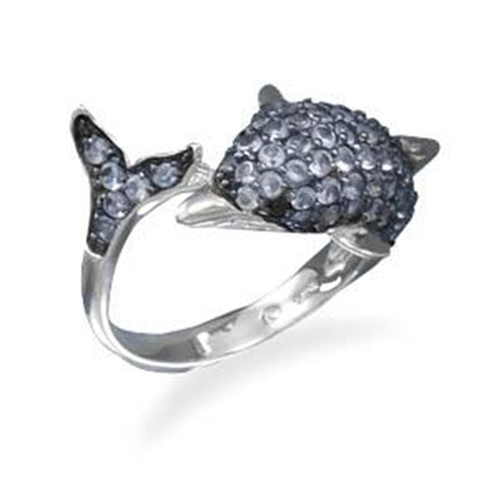 Dolphin Ring Cubic Zirconia Rhodium-plated Sterling Silver, 9