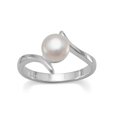 White Cultured Freshwater Pearl Ring 8mm Wrap Sterling Silver