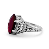 Marquise Garnet Ring Sterling Silver Antique Finish Vintage Style