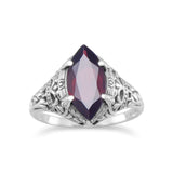 Marquise Garnet Ring Sterling Silver Antique Finish Vintage Style