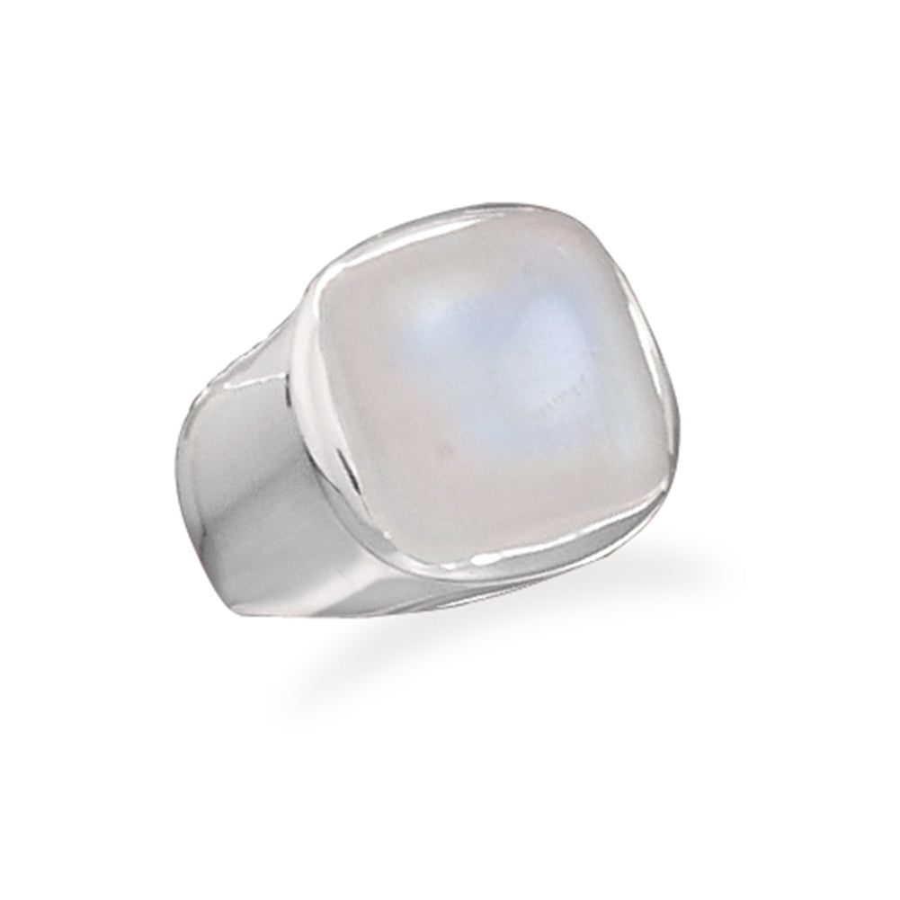 Rainbow Moonstone Ring Soft Side Square Polished Sterling Silver