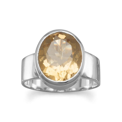 Citrine Oval Sterling Silver Wide Band Ring