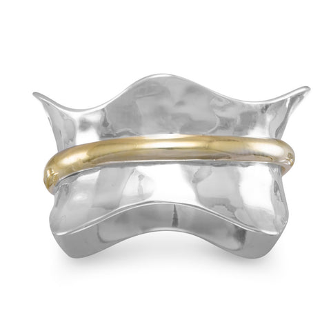 Sterling Silver and Brass Two Ring Wave Band Ring