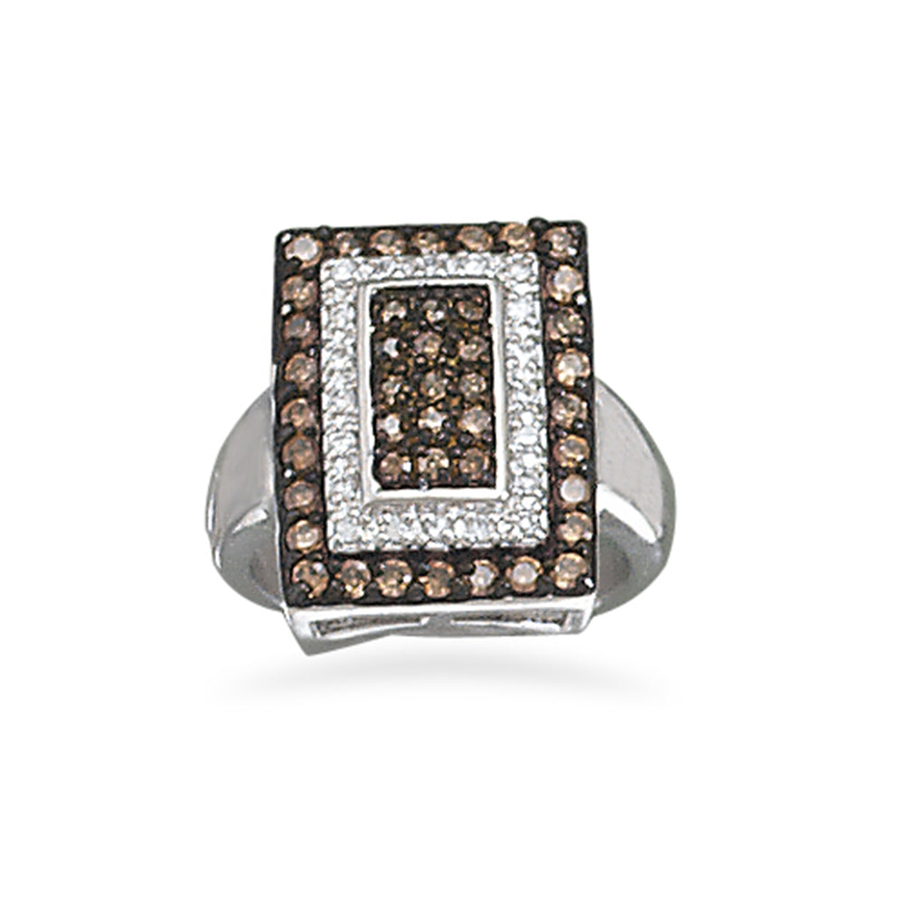 Chocolate and Clear Cubic Zirconia Cocktail Ring Rhodium-plated Sterling Silver