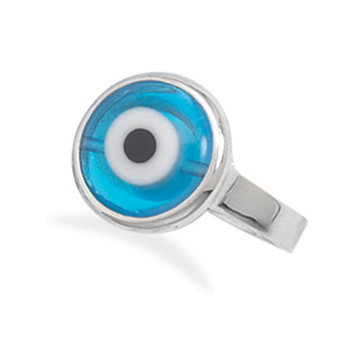 Evil Eye Ring Blue Rhodium-plated Sterling Silver, 6
