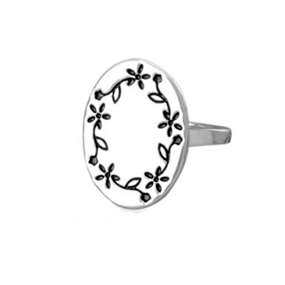 Floral Vine Design Ring with Engraveable Center, 5