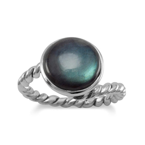 Round Labradorite Rope Twist Band Ring Sterling Silver