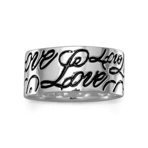 Love Band Ring Wide 9mm Engraved Sterling Silver