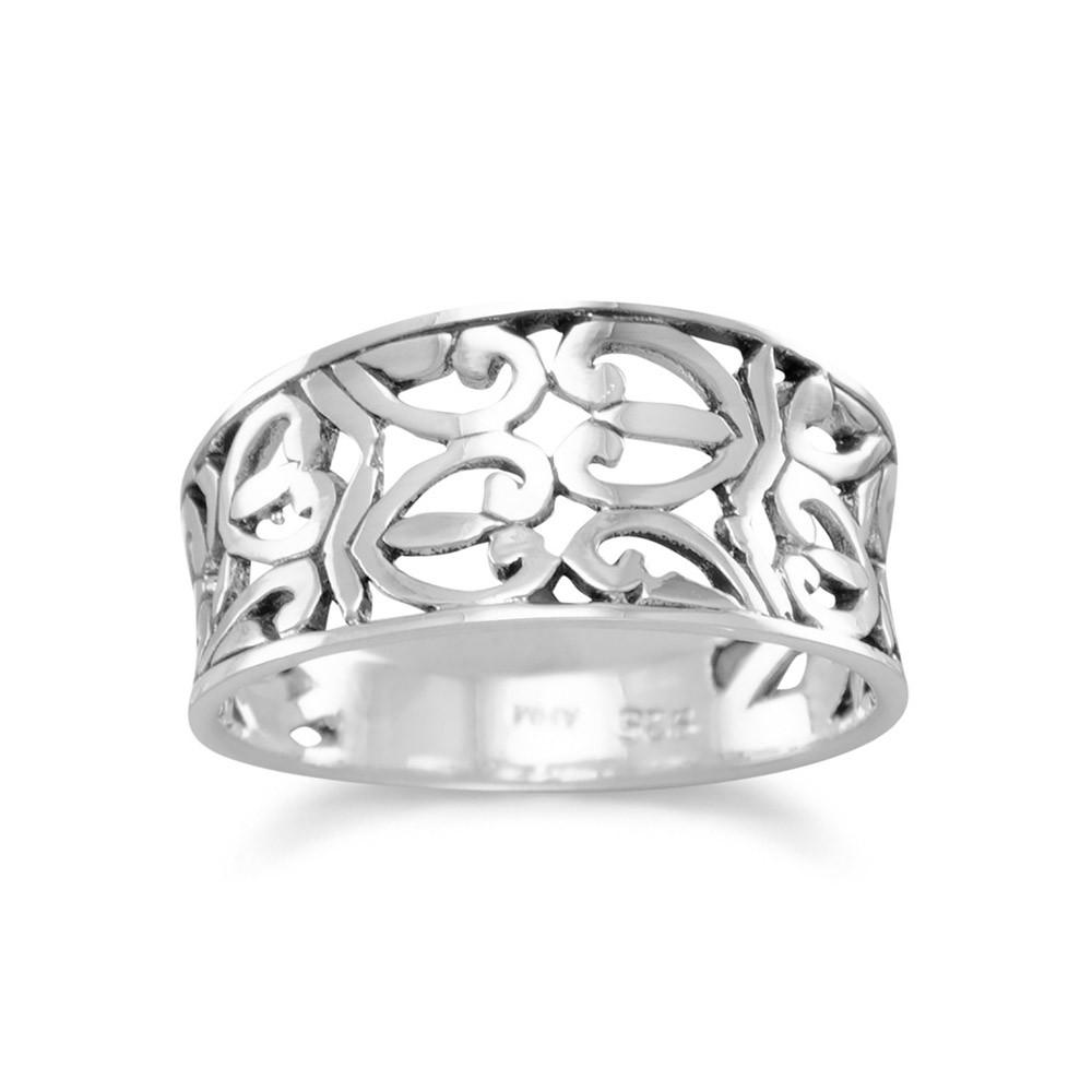 Sterling Silver Heart Design Filigree Ring