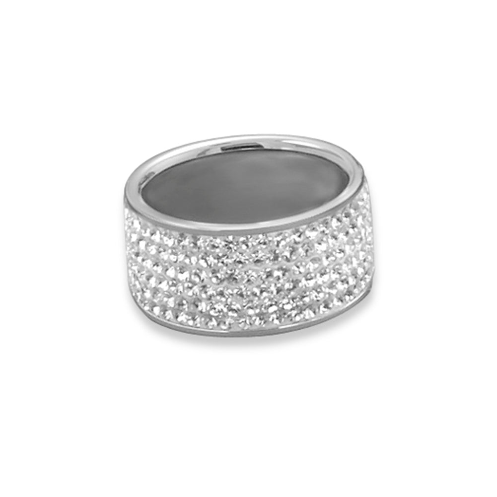 Wide Band Ring Pave Clear Crystals 10.5mm Sterling Silver