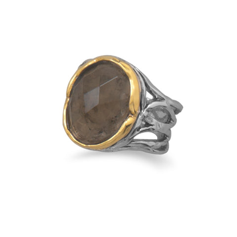 Smoky Quartz Ring Two Tone Rhodium and Gold-plated Sterling Silver