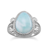 Larimar Ring Blue Atlantis Stone Pear Shape Sterling Silver