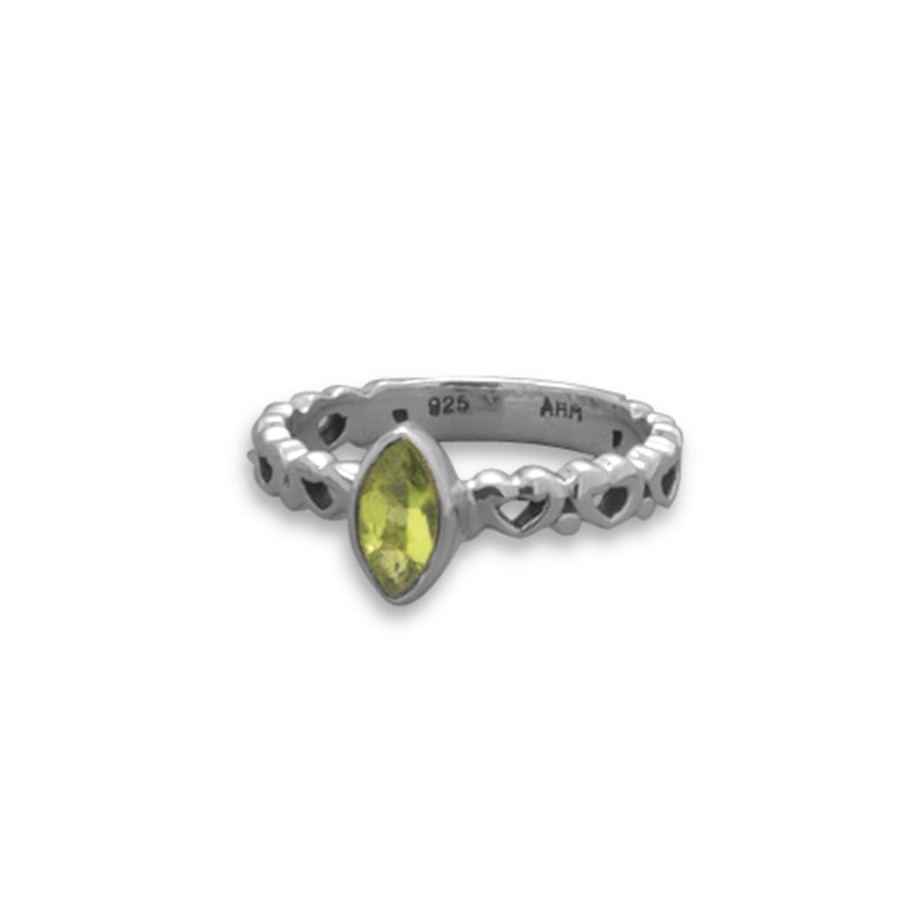 Stackable Peridot Ring Marquise Cut with Heart Design Band