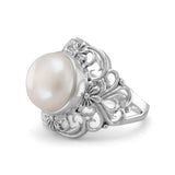 Cultured Freshwater Pearl Ring with Filigree Design Sterling Silver