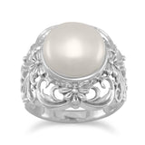 Cultured Freshwater Pearl Ring with Filigree Design Sterling Silver