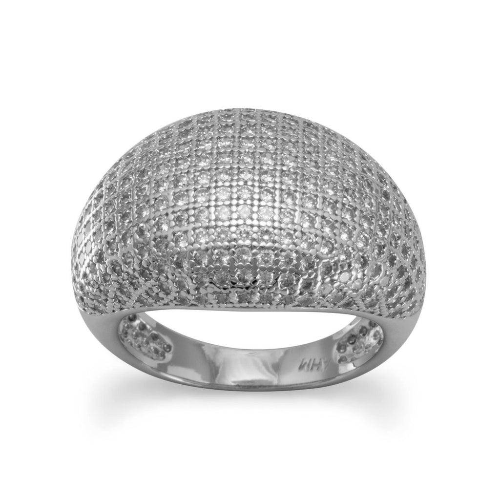 Micro Pave Ring Domed Cubic Zirconia Rhodium on Sterling Silver Nontarnish
