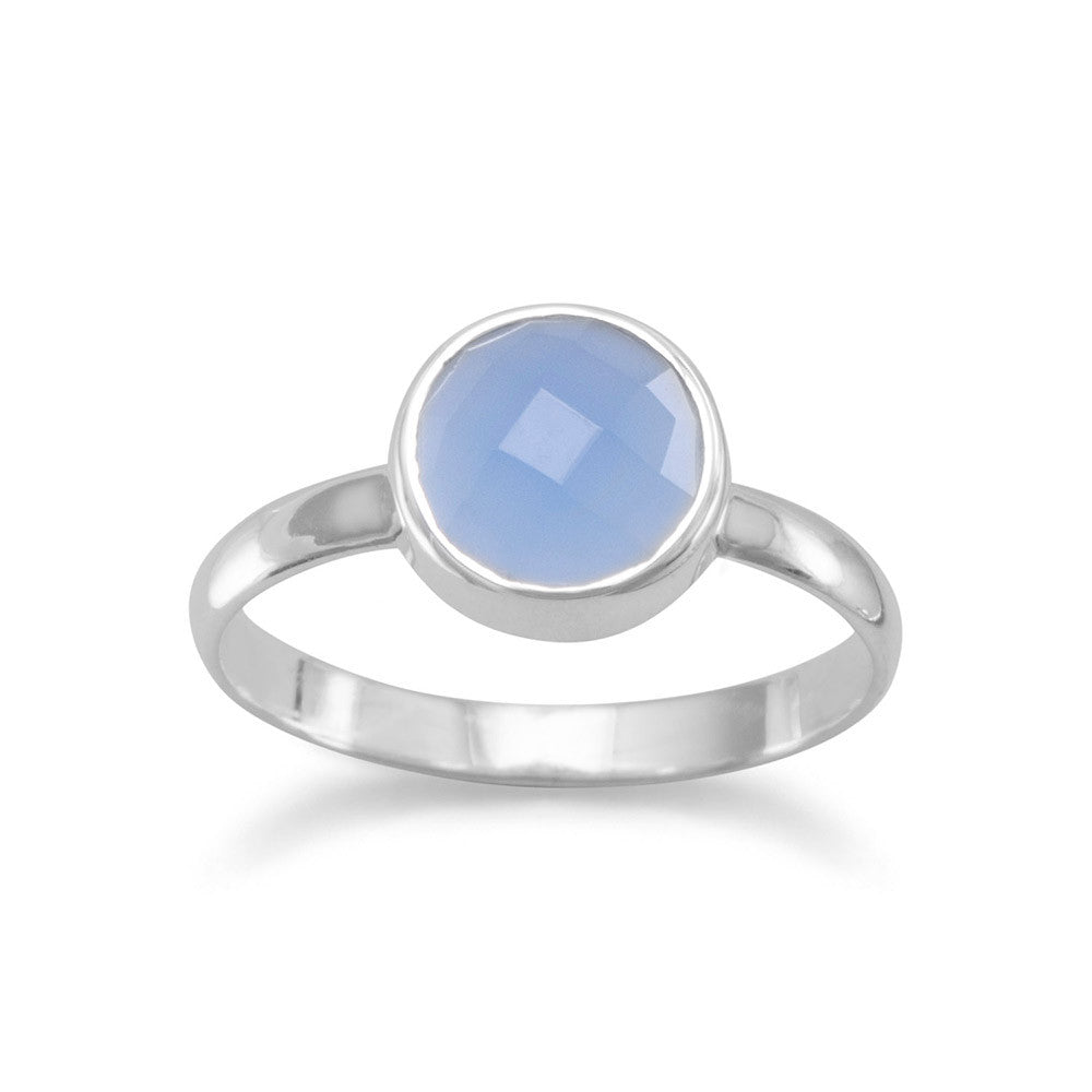 Stackable Ring Faceted Round Blue Chalcedony Sterling Silver
