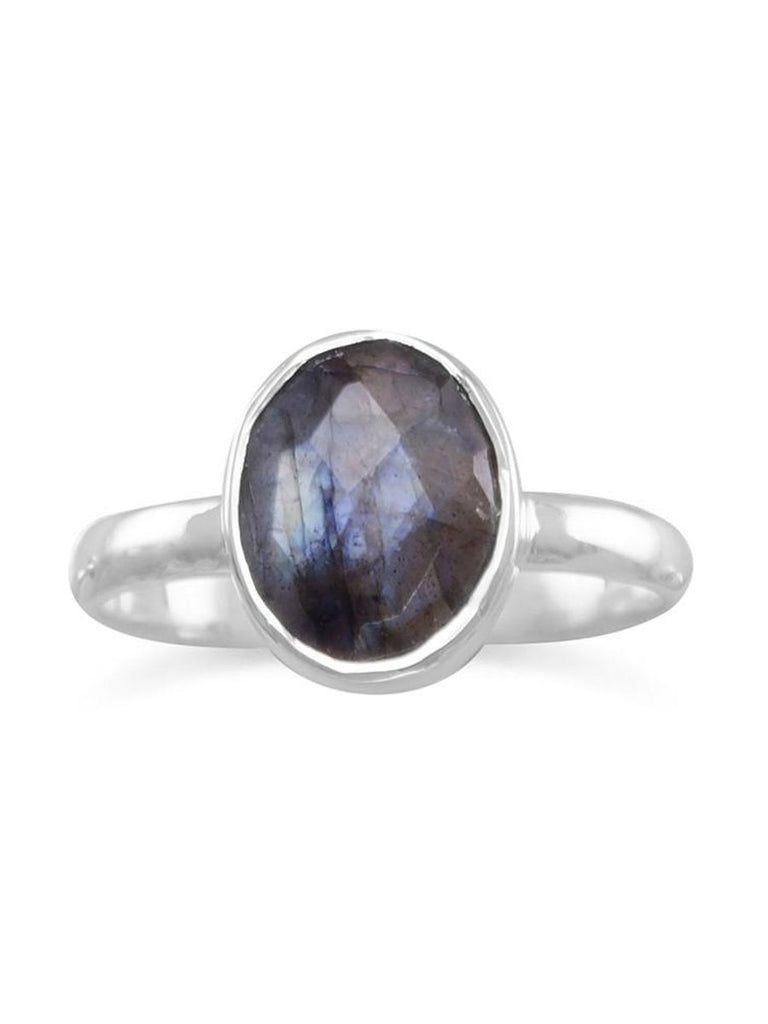 Stackable Ring Faceted Labradorite Sterling Silver