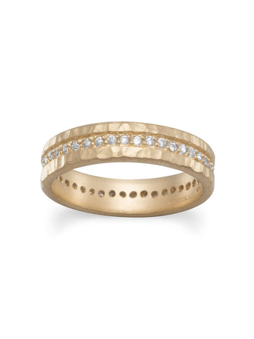 Eternity Ring with Cubic Zirconia Gold-plated Sterling Silver Hammered