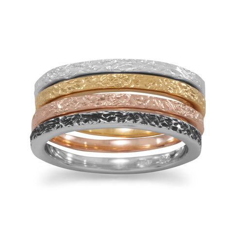 Stacking Band Ring Set of 4 Rings Gold-plated and Sterling Silver Tri-tone