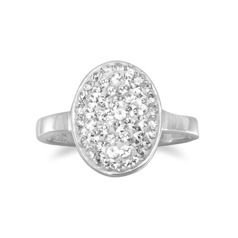 Pave Crystal Ring Oval Shape Sterling Silver Accented with Crystals