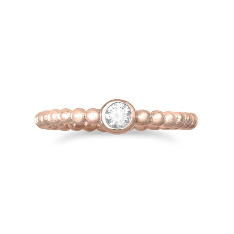 Beaded Band Ring with Cubic Zirconia Rose Gold-plated Sterling Silver