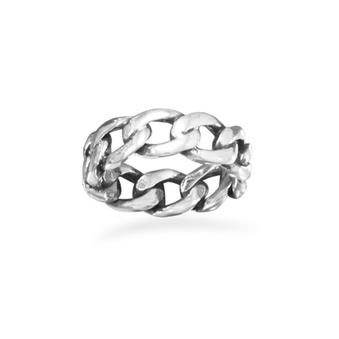 Curb Chain Ring Antiqued Sterling Silver, Available in Sizes 6 to 13