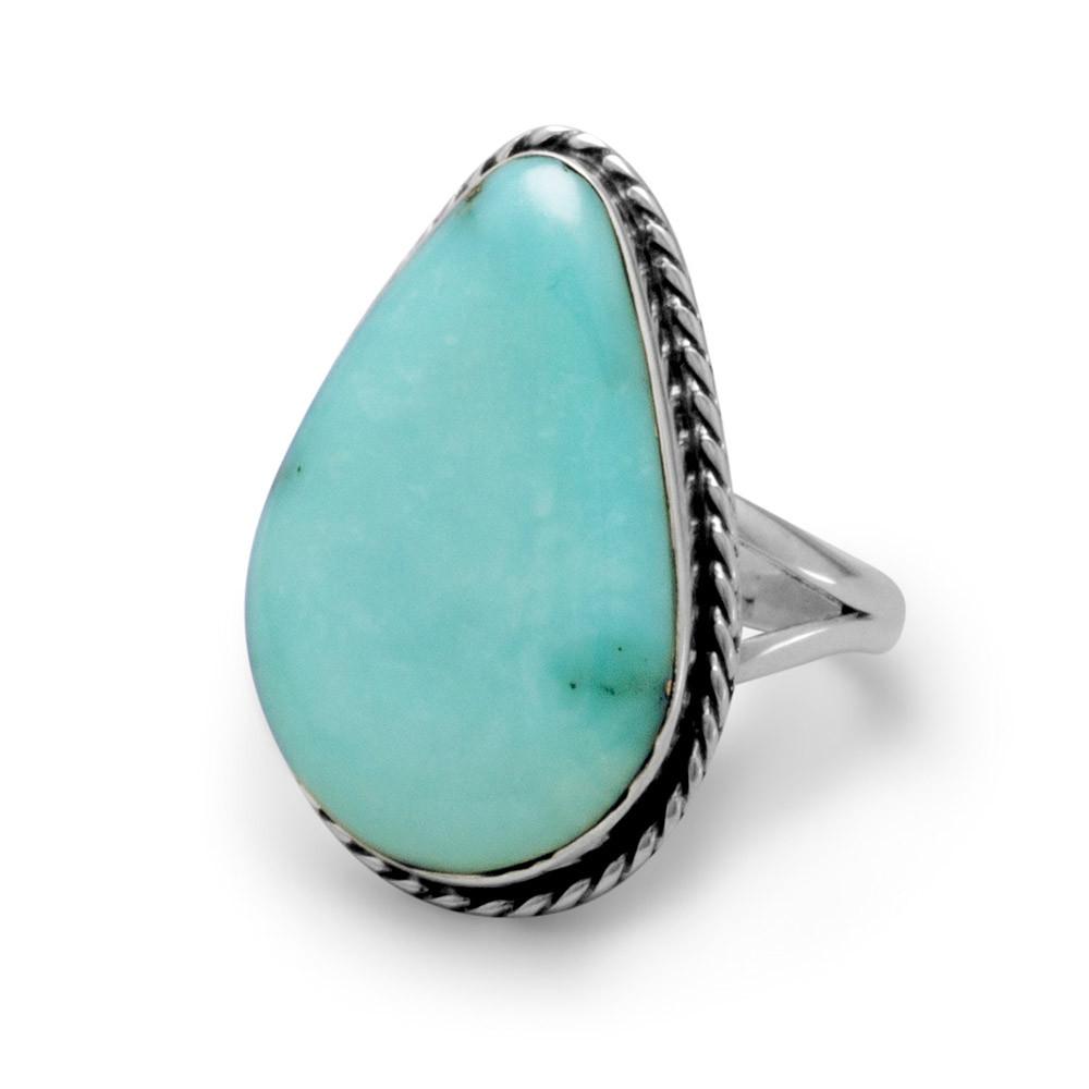 Large Stabilized Turquoise Ring Freeform Antiqued Sterling Silver, Sizes 6 to 9