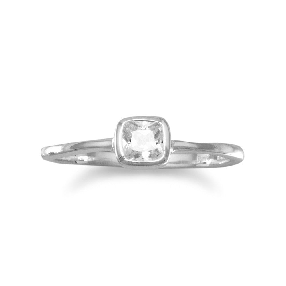 Cubic Zirconia Ring Polished Sterling Silver Square Shape