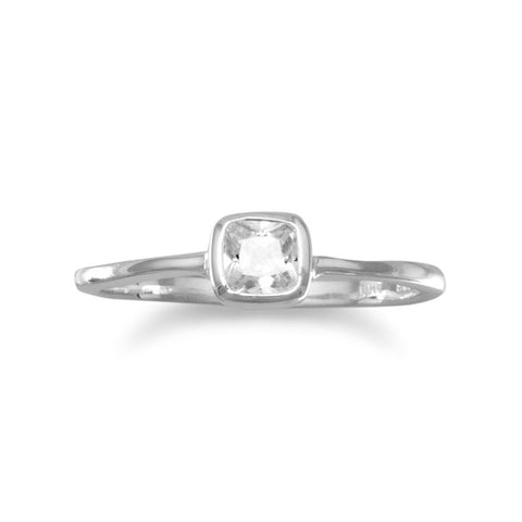 Cubic Zirconia Ring Polished Sterling Silver Square Shape