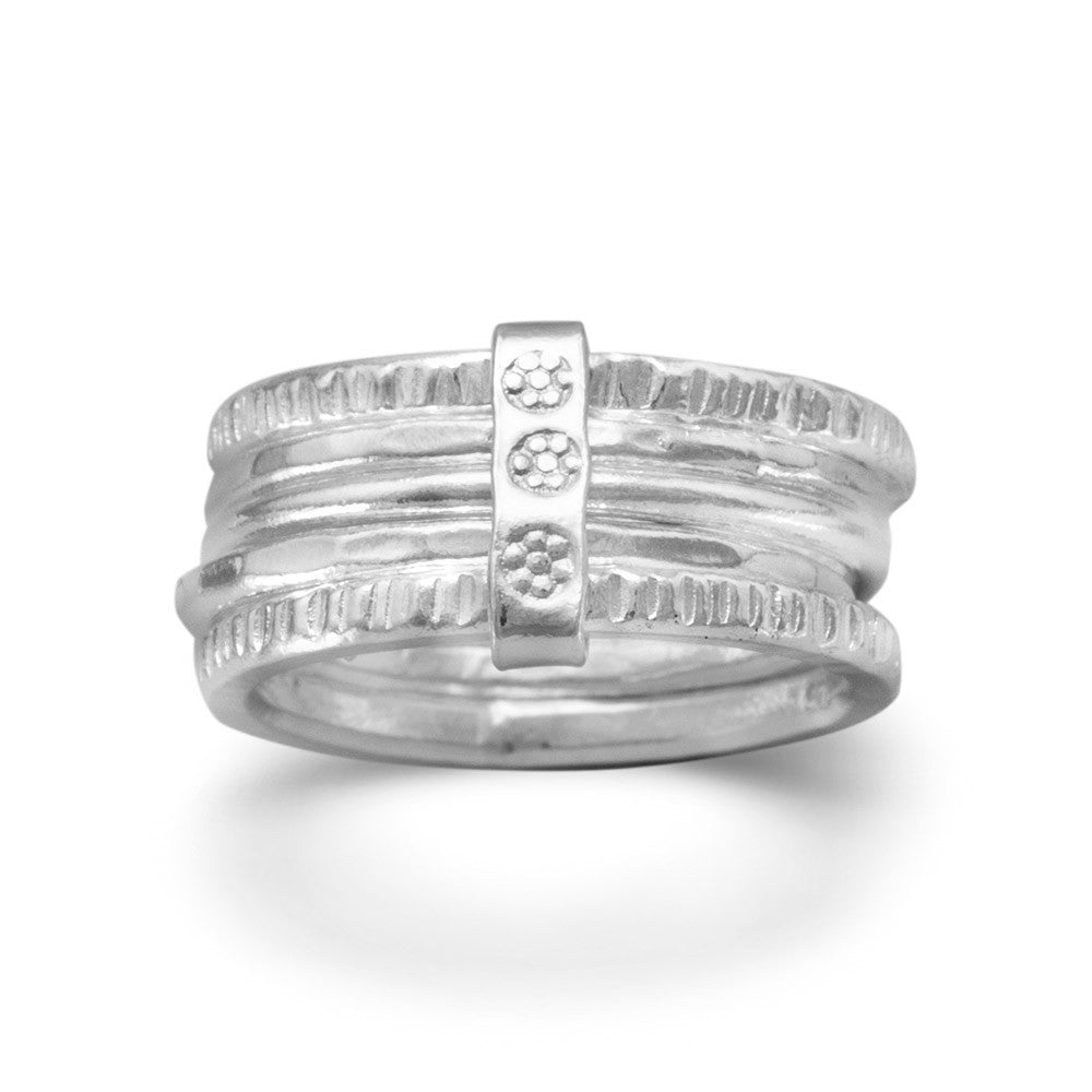 Textured Five Band Stacked Ring Set Sterling Silver