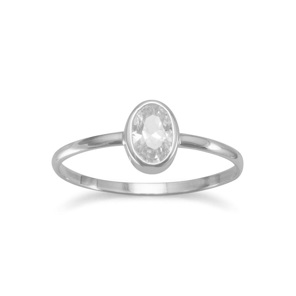 Solitaire Cubic Zirconia Oval Ring Sterling Silver, Sizes 4 to 9