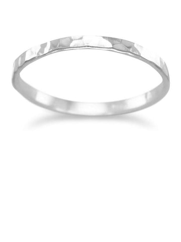 Hammered Sterling Silver Band Ring Polished 1.7mm Wide Stackable