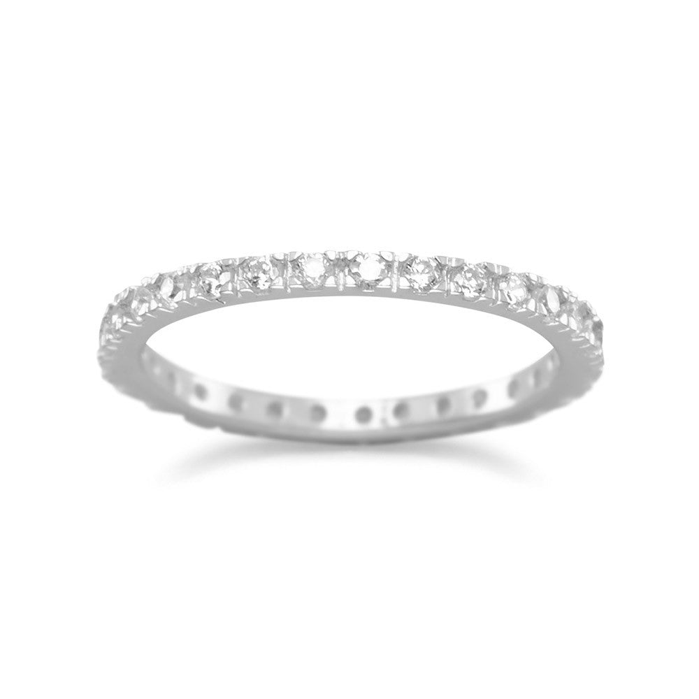 Eternity Wedding Band with Cubic Zirconia Rhodium on Sterling Silver Nontarnish