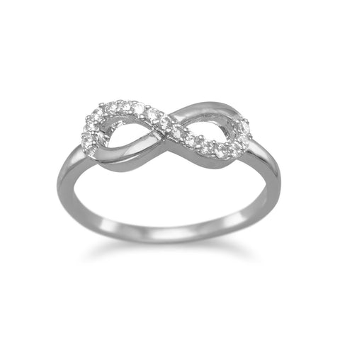 Infinity Ring with Cubic Zirconia Rhodium on Sterling Silver, Sizes 4 to 10