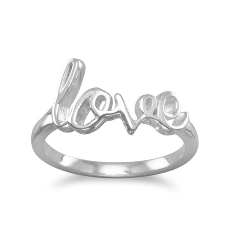 Sterling Silver Love Ring Script Cursive Writing