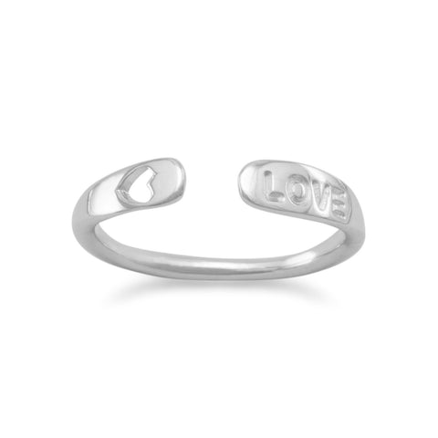 Love Heart Ring Adjustable from sizes 3 to 6 Rhodium on Sterling Silver - Nontarnish