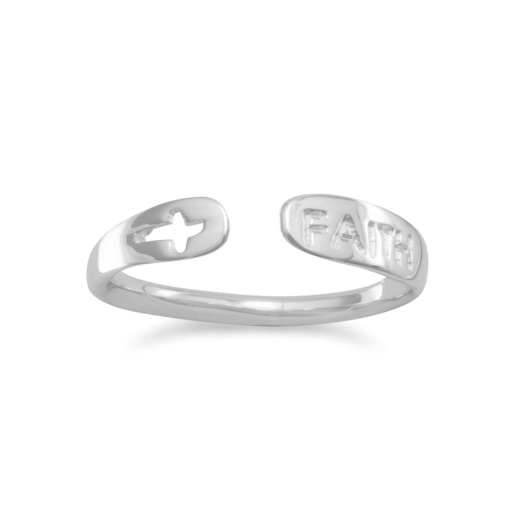 Faith Cross Ring Adjustable from sizes 3 to 6 Rhodium on Sterling Silver - Nontarnish