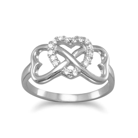 Heart Infinity Ring with Sparkling Cubic Zirconia Center Heart - Nontarnish